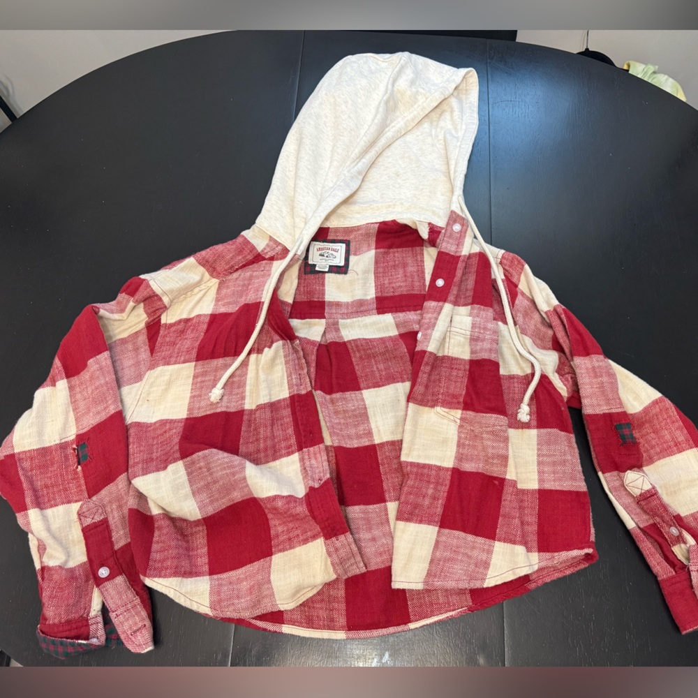 Cropped American Eagle Hooded Flannel